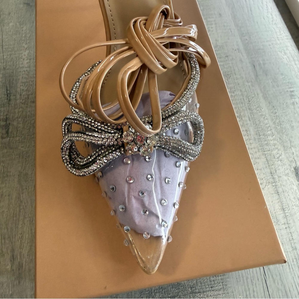 Women's Tan and Clear Embellished Heels - Picture 6 of 10